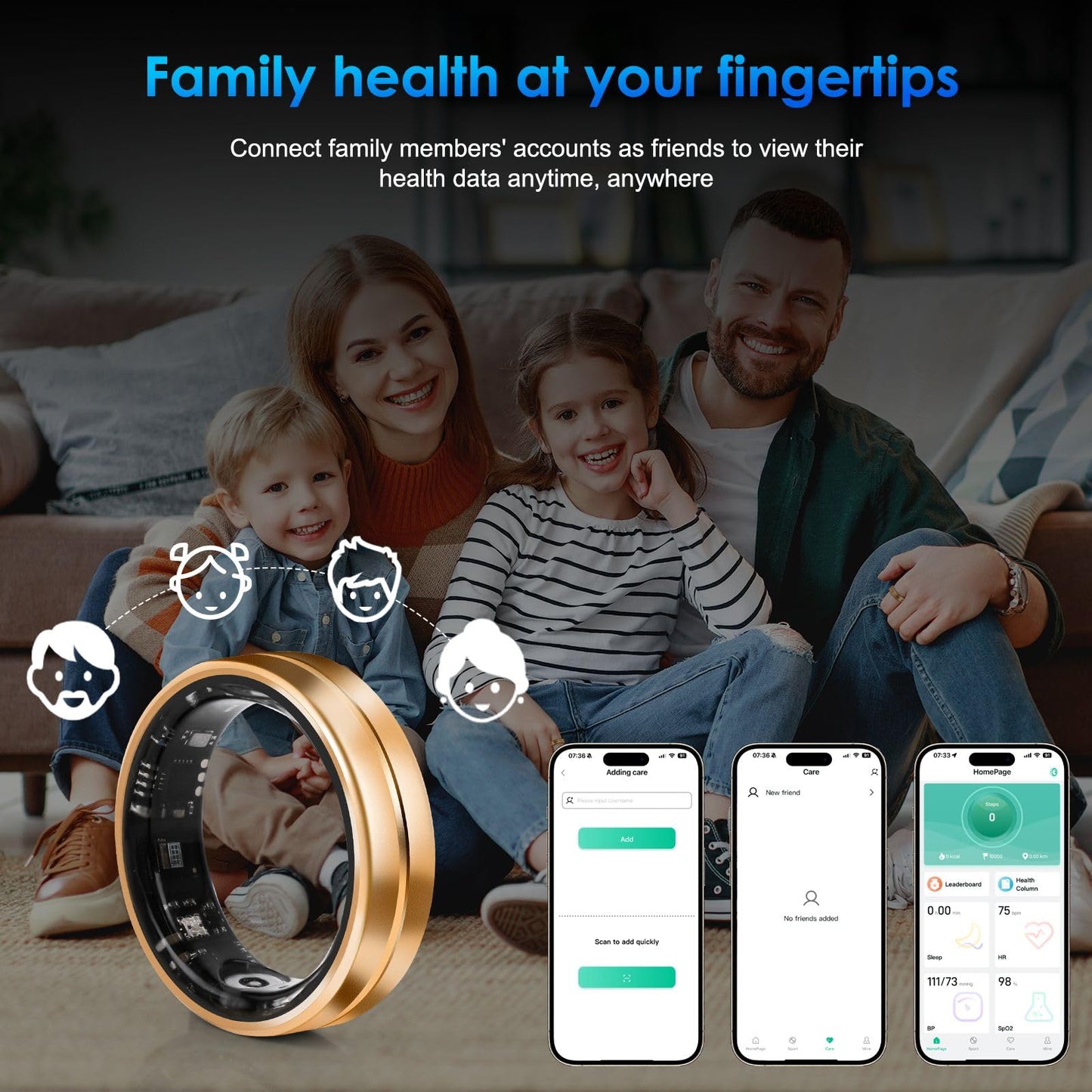 Wrongduck Health Tracker Ring WD-06 Smart Health Ring for Women Men